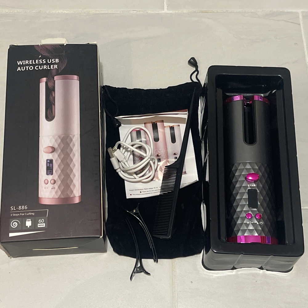 Wireless USB Auto Curler - Pink and gray